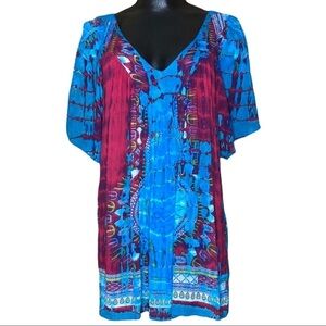 Greater Good | Turquoise Wine Blouse Tie Dye V-Neck Spirit Top Medium / Large